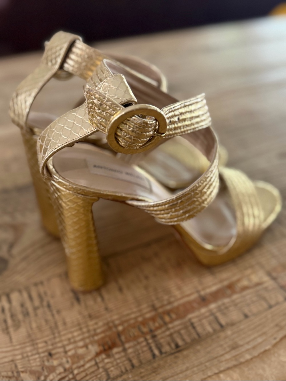 ANTONIO MELANI Metallic Gold Strappy Platform Heels